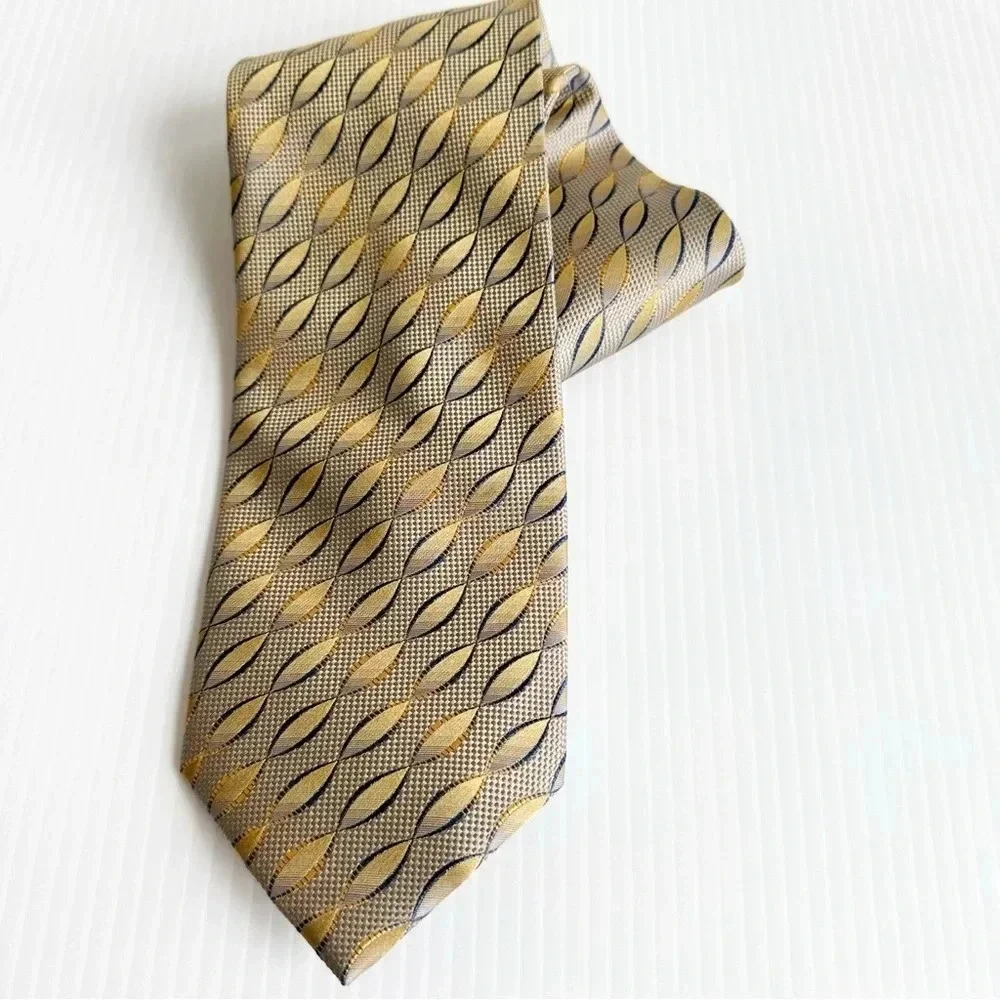 Vitorofolo Silk Tie Gold and Blue Geometric Print